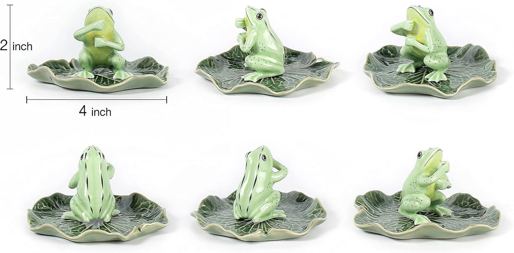 2" Light Green Frog On 4" Wide Lotus Leaf Ceramic Incense Stick Holder Artistic Collectible Figurine for Adult Collectors Interior Accent Gift Handcrafted Porcelain Home Room Decor