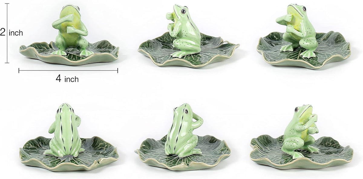 2" Light Green Frog On 4" Wide Lotus Leaf Ceramic Incense Stick Holder Artistic Collectible Figurine for Adult Collectors Interior Accent Gift Handcrafted Porcelain Home Room Decor
