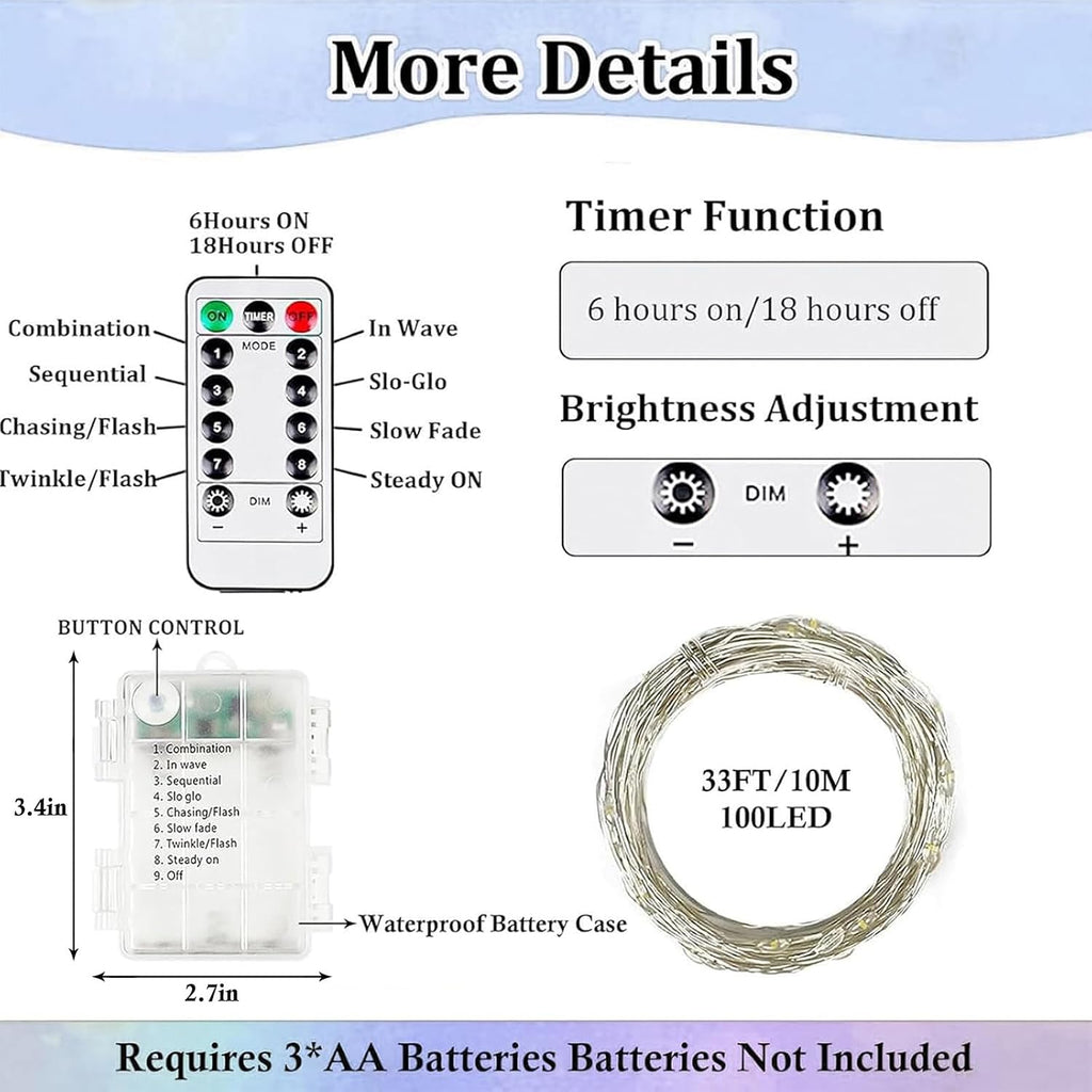 4 Pack Fairy Lights Battery Operated Battery String Light Remote Cool White