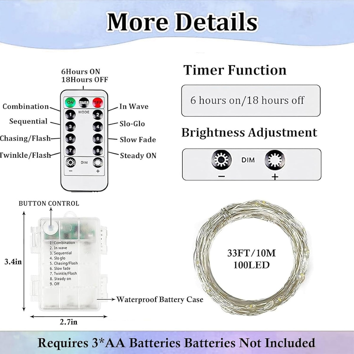 4 Pack Fairy Lights Battery Operated Battery String Light Remote Cool White