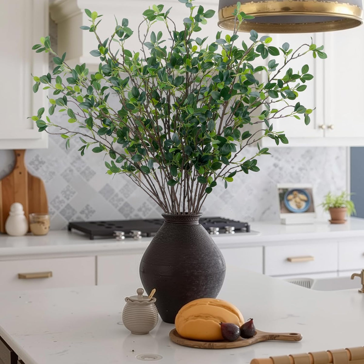 10Pcs Artificial Greenery Stems 43" Faux Ficus, Eucalyptus Stems