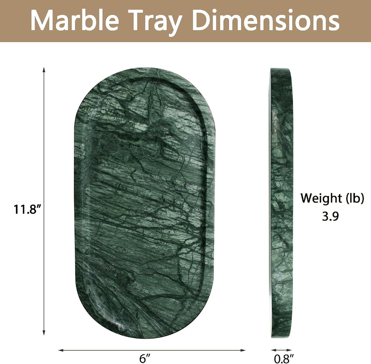 YMXYJM Genuine Real Natural Marble Tray for Bathroom, Luxury Indian Green Stone Vanity Tray, Decorative Oval Trays for Countertop Storage Organizer, Dresser, Kitchen, Home Decor, 11.8" x 6", Green