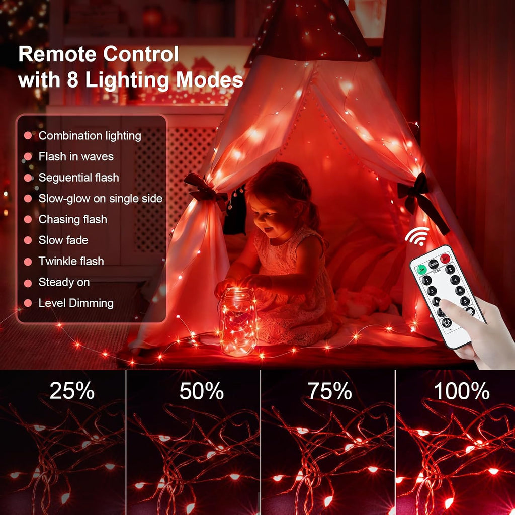 AIKEI 6 Pack Fairy Lights with Timer Battery, 8 Modes with Remote,Red