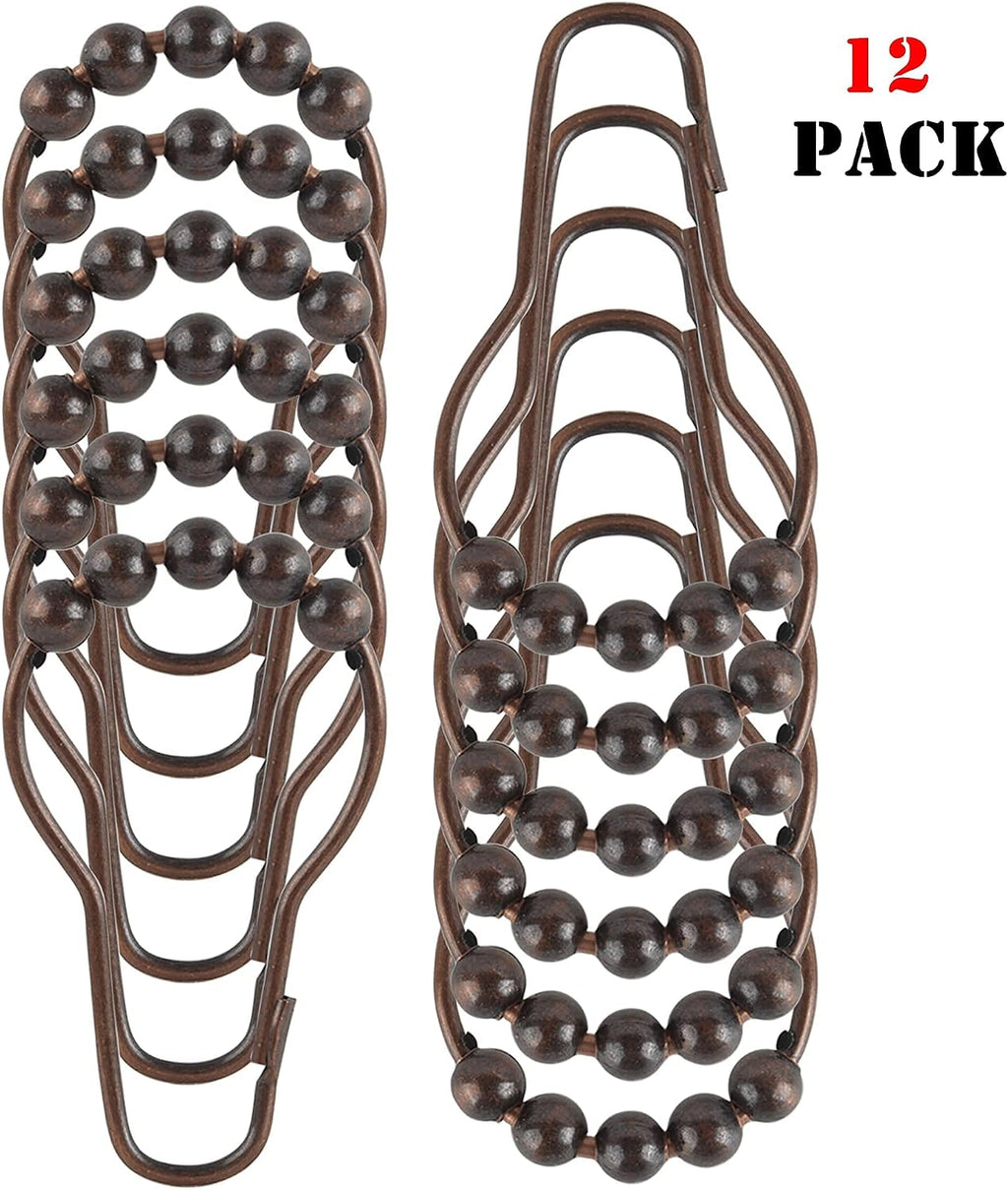 Shower Curtain Hooks Rings, Rustproof Metal Shower Curtain Rings for Bathroom Shower Rods Curtains - Set of 12, Bronze