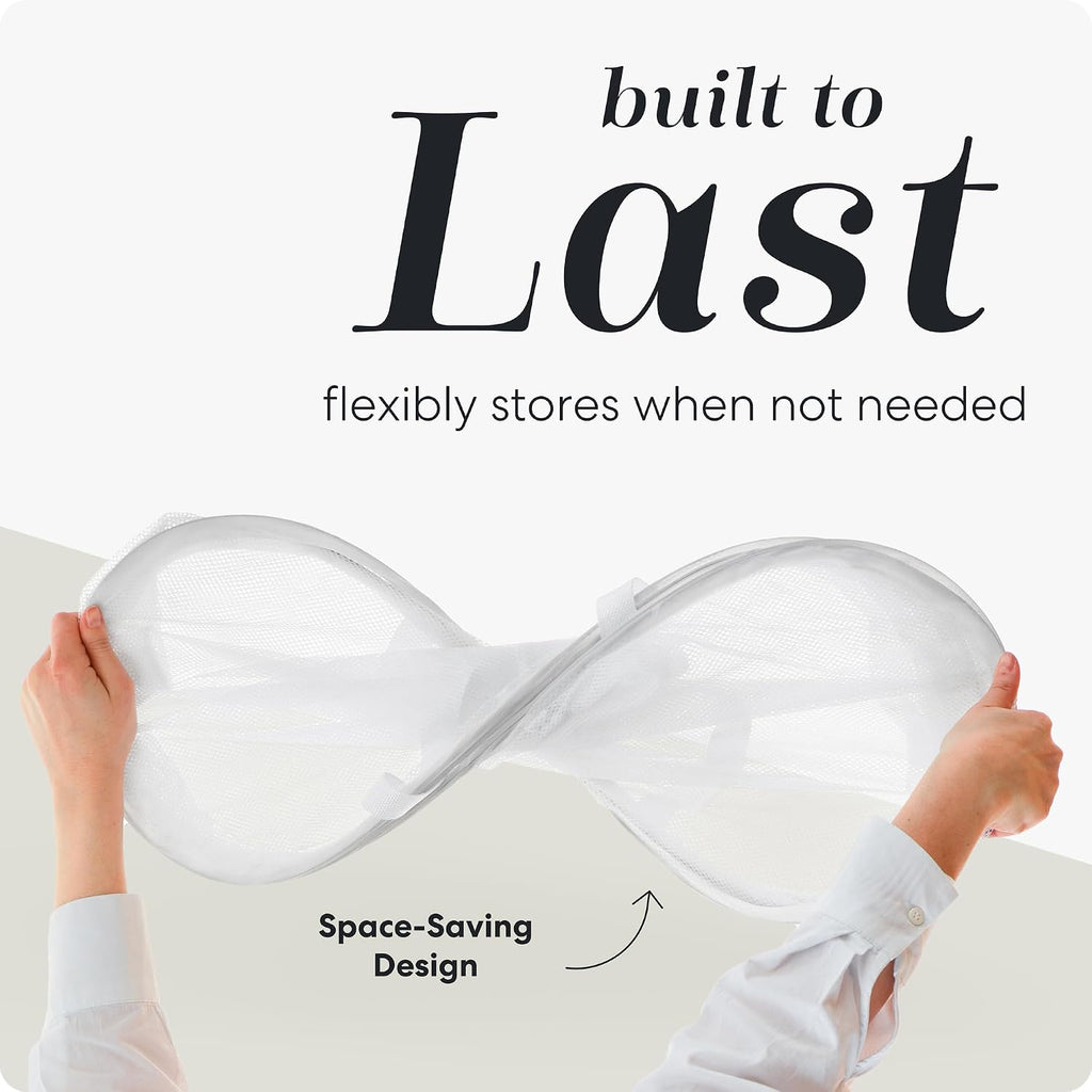 Handy Laundry Mesh Popup Hamper - Two Compartments, Collapsible for Storage and Easy to Open. Folding Pop-Up Clothes are Great for The Kids Room, College Dorm or Travel. (White)