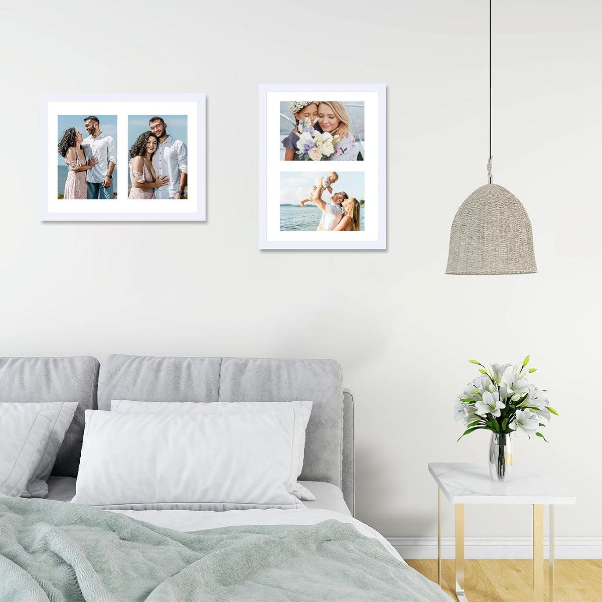 JCJMY 8.5x11 Collage Picture Frame with Mat, Display 2 5x7 Photos or 8.5x11 Picture, Two Opening 5x7 Picture Frame Collage for Wall Hanging or Tabletop, Lightweight 5 x 7 Double Photo Frame, White