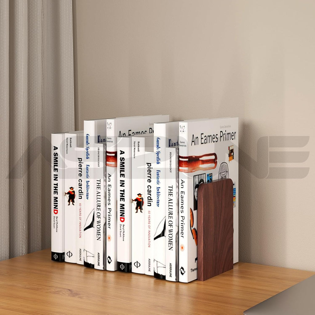 Book Ends 4Pair Wooden Heavy Duty Non Slip Book for Shelf Books & Media