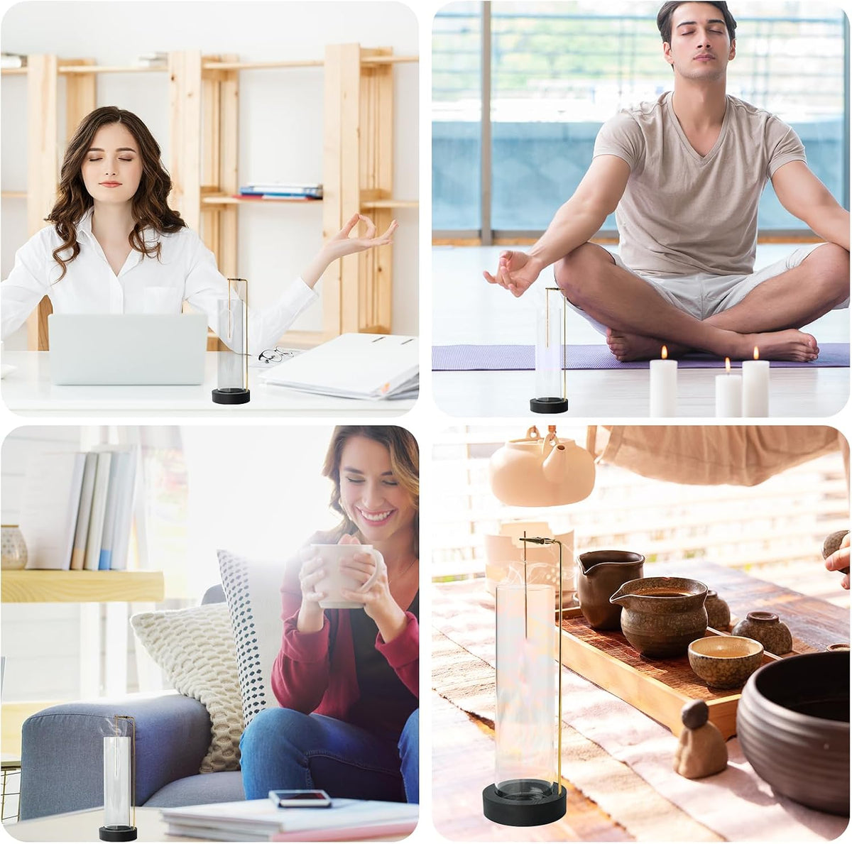 Incense Holder for Sticks, Anti-Ash Flying Incense Burner with 30 Incense Sticks, Detachable Glass Ash Catcher