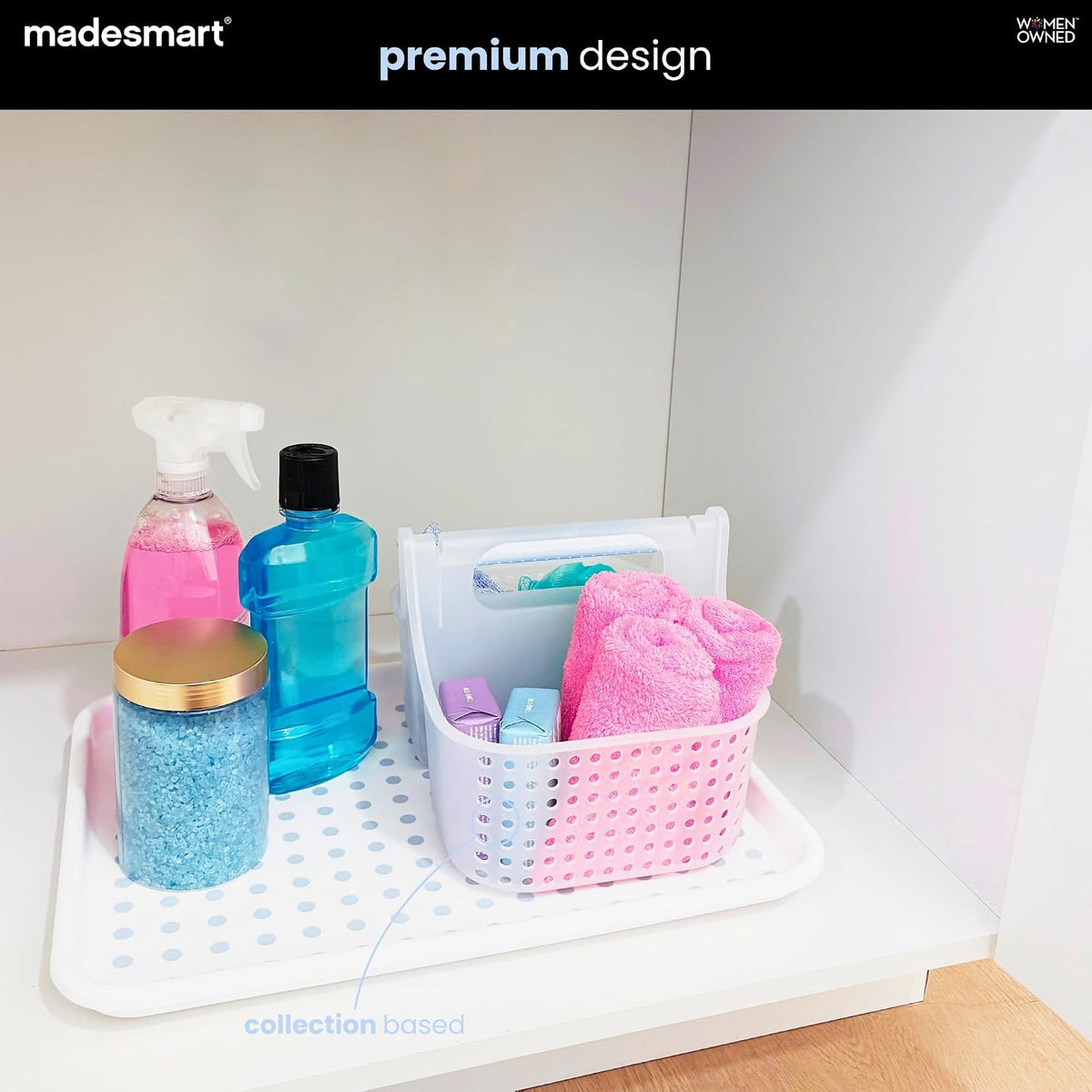 madesmart Large Shower Tote with Soft Grip Handle, Blue