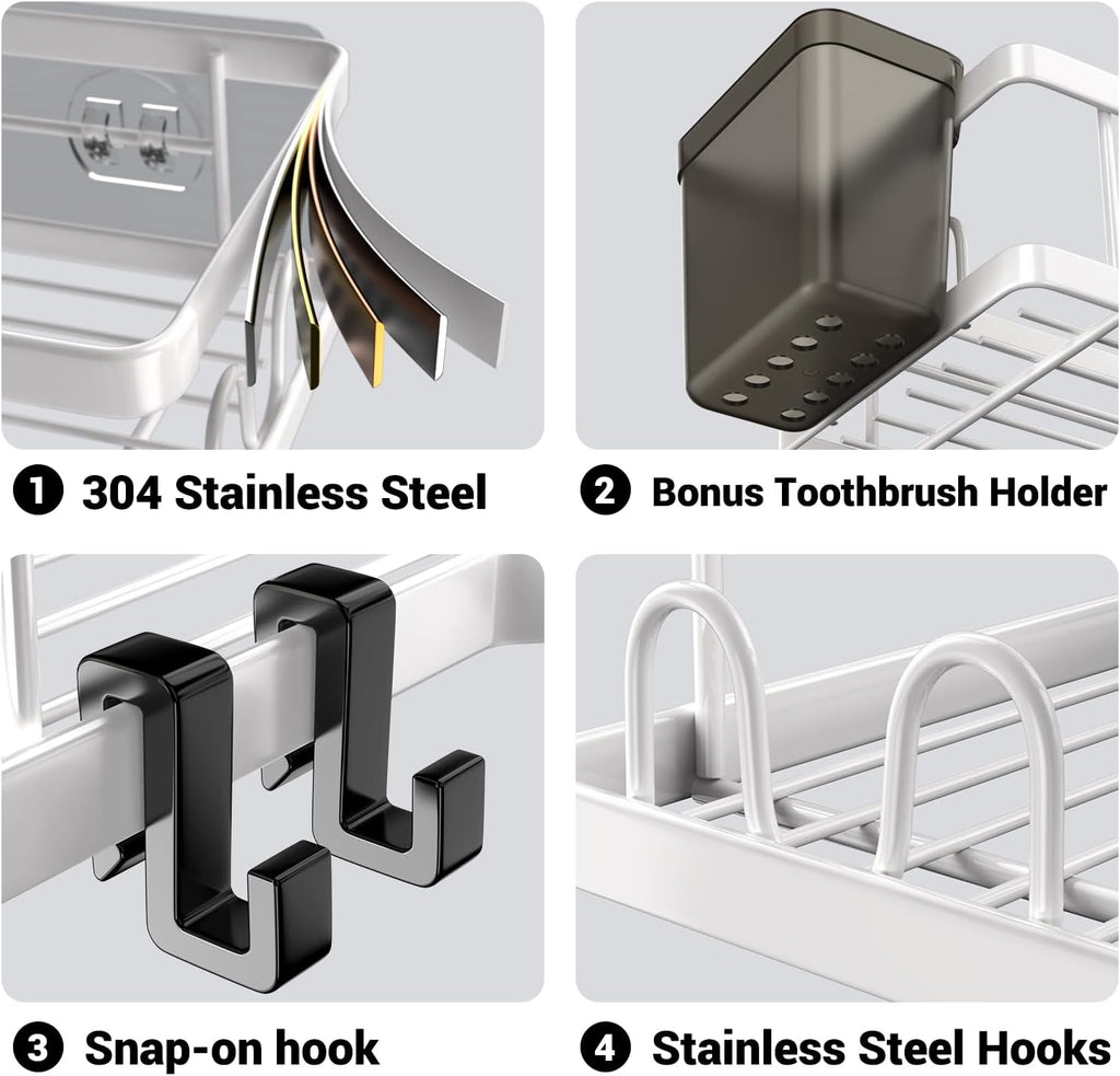 AKTECKE Shower Caddy Corner Organizer Shelf: 2Pack Adhesive Shower Essentials Accessories - No-Drilling Stainless Steel Bathroom Storage Rack with Hooks