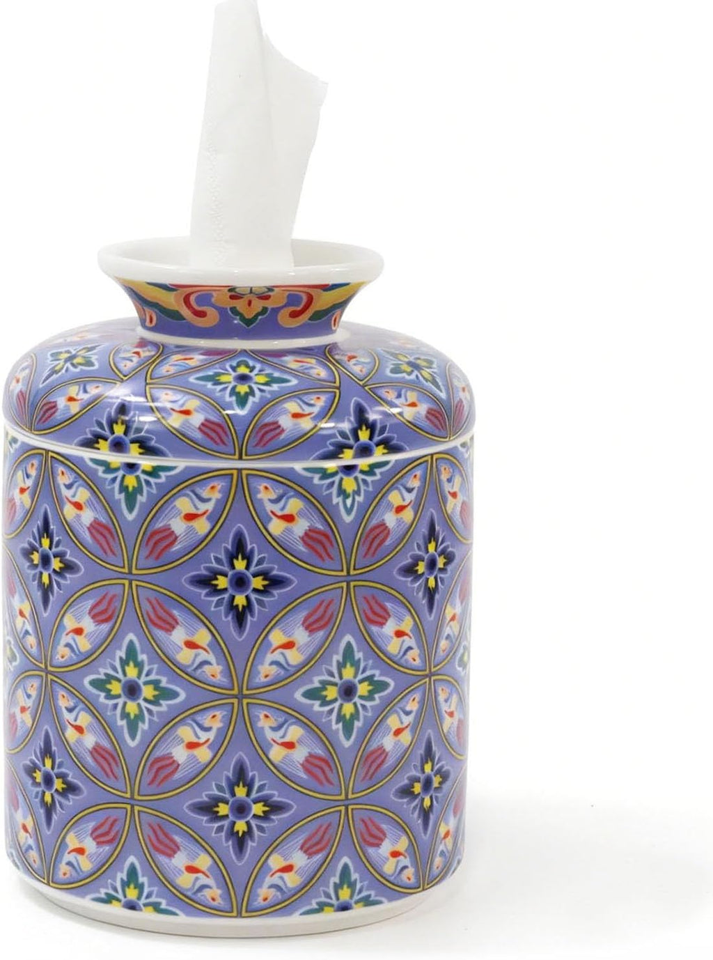 Ceramic Tissue Box Cover,Round Tissue Holders, Napkin Facial Paper Organizer,Tissue Vessel for Bathroom Bedroom Living Room Table Desk Office,Modern Home Décor,Dressers, Night Stand-Purple Pattern