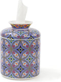 Ceramic Tissue Box Cover,Round Tissue Holders, Napkin Facial Paper Organizer,Tissue Vessel for Bathroom Bedroom Living Room Table Desk Office,Modern Home Décor,Dressers, Night Stand-Purple Pattern