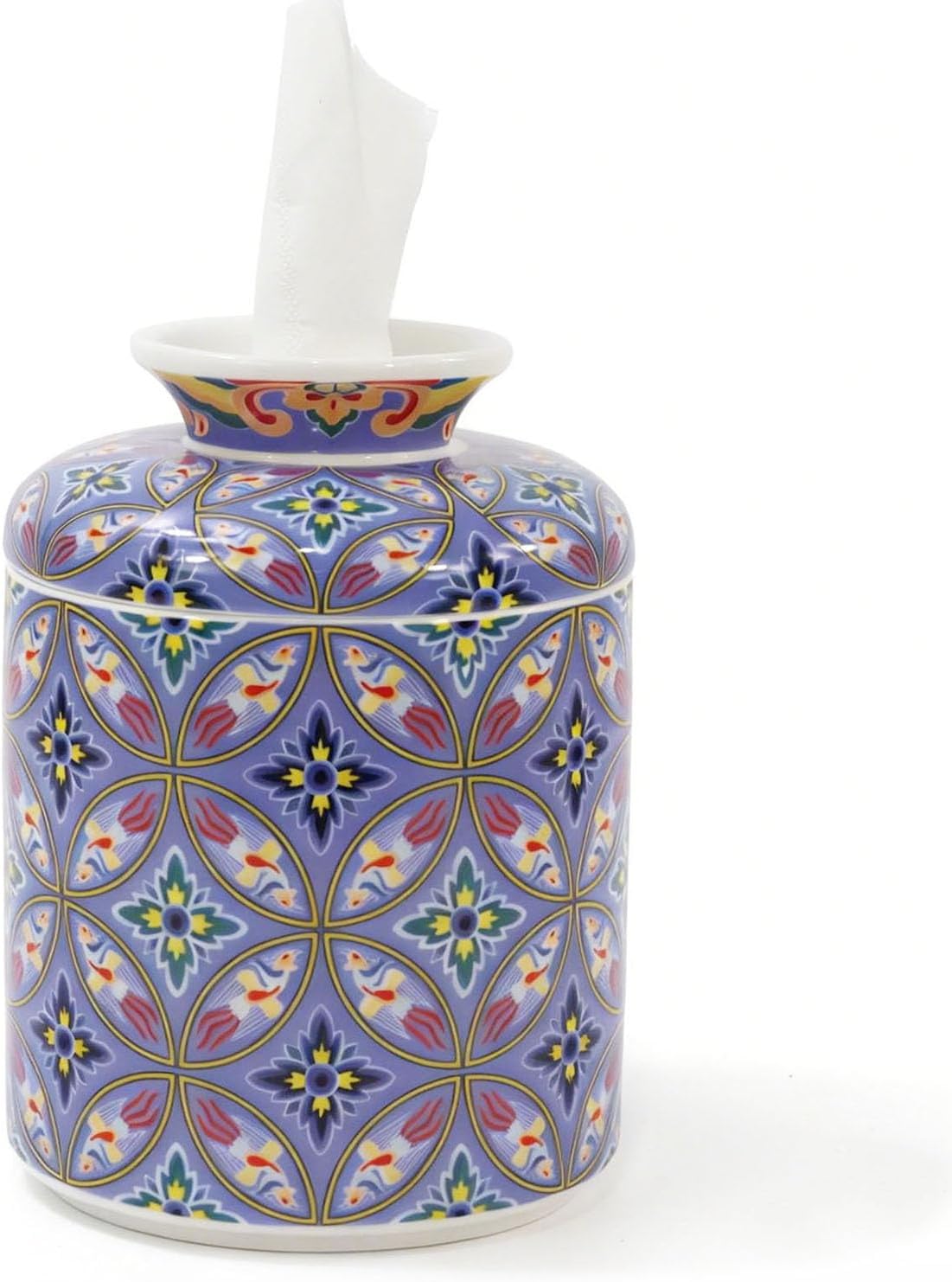Ceramic Tissue Box Cover,Round Tissue Holders, Napkin Facial Paper Organizer,Tissue Vessel for Bathroom Bedroom Living Room Table Desk Office,Modern Home Décor,Dressers, Night Stand-Purple Pattern