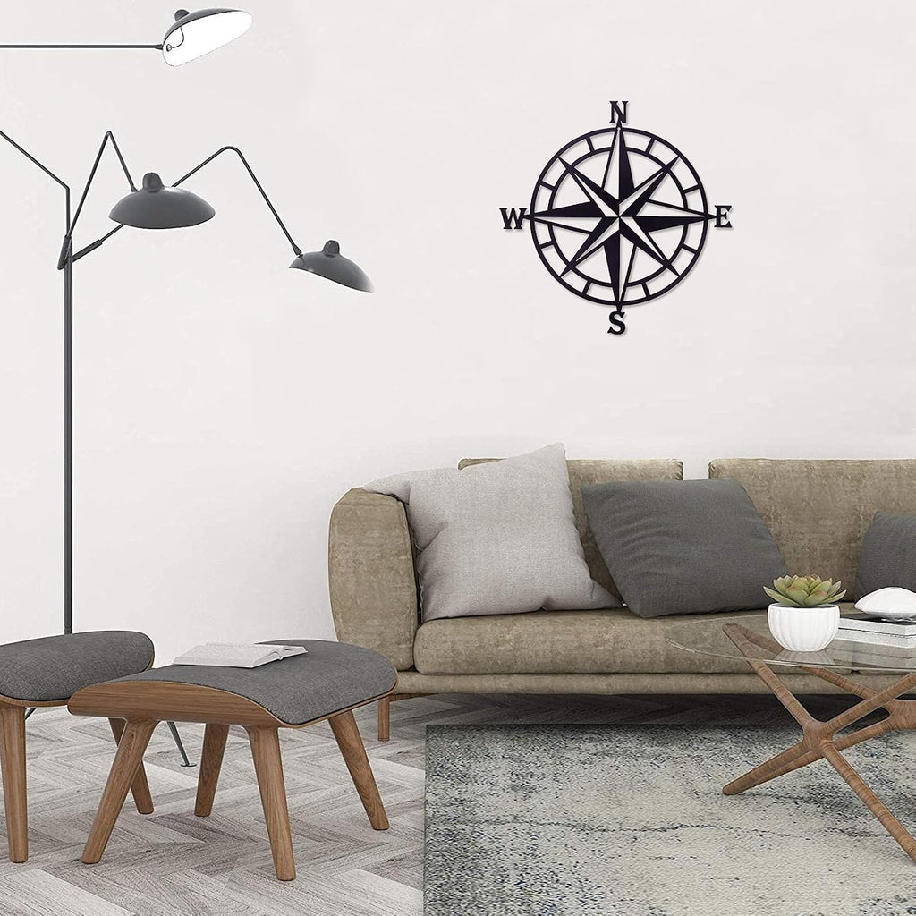 ESTART 14In Black Nautical Compass Metal Beach Theme Wall Hanging Decor