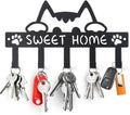 Key Holder Hooks Wall Mounted Organizer Hanger Rack, Cat Sweet Home Wall Metal Decor for Entryway Front Door Kitchen Hallway Garage Mudroom Office