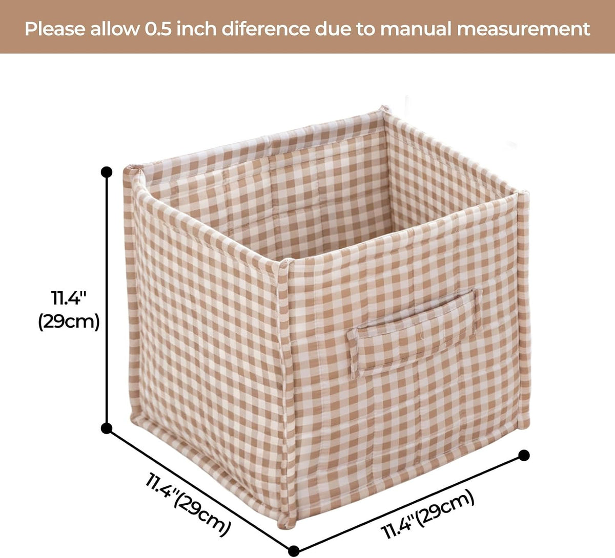 vctops Khaki Gingham Storage Cubes Organizer, 11.4 Inch 3 Pack Collapsible Fabric Storage Bins with Handles for Organization, Closet, Shelves, Offices, Toys (Khaki,11.4"x11.4"x11.4")