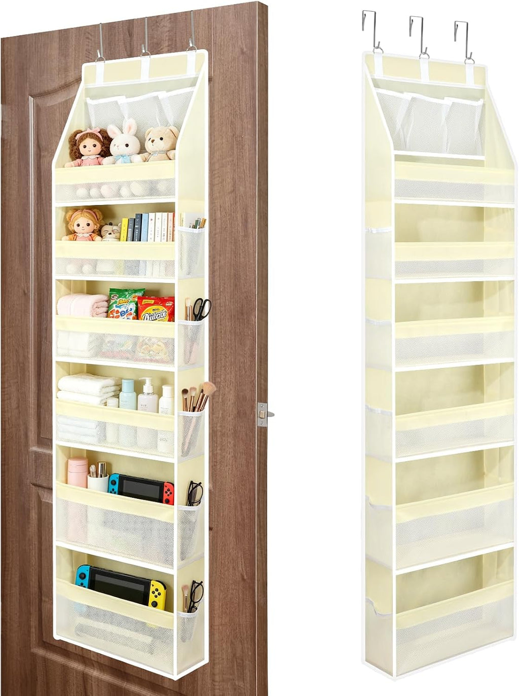 YooxArmor Over The Door Organizer, Hanging Storage with 6+10 Large Pockets, 22lbs Load Anti Tilt Behind Door Storage for Closet Bedroom Bathroom, White