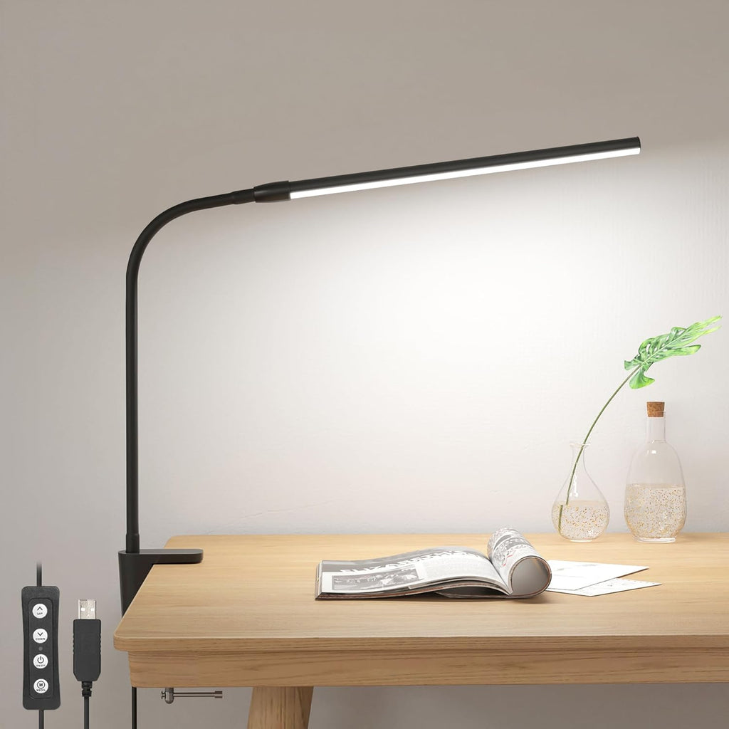 Lepro Clip on Desk Lamp, LED Reading Light with Clamp, 460LM 5W, Black