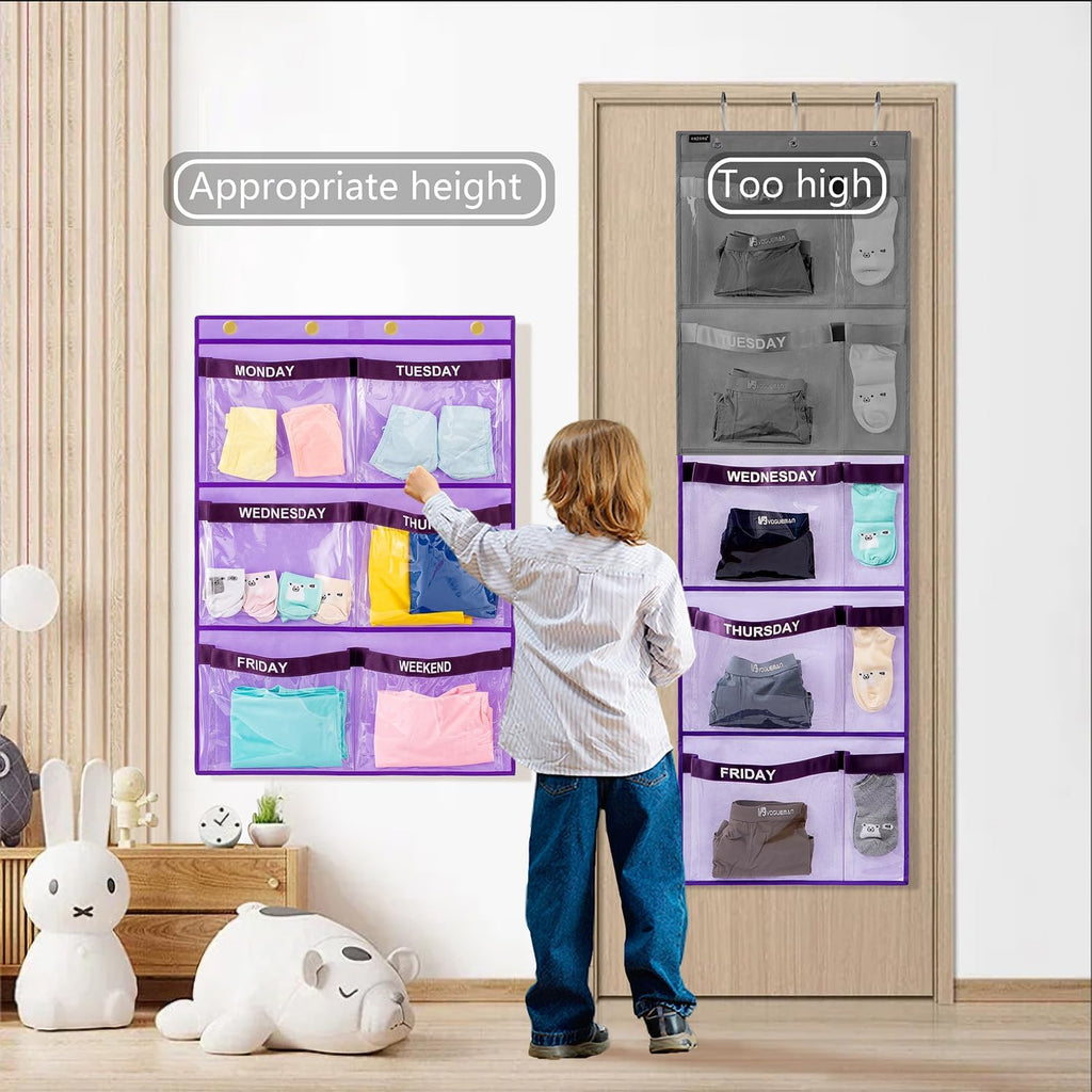 Weekly Clothes Organizer Day of Week School Clothing Storage Hanging Closet Organization for Kids Monday to Weekend (PURPLE)