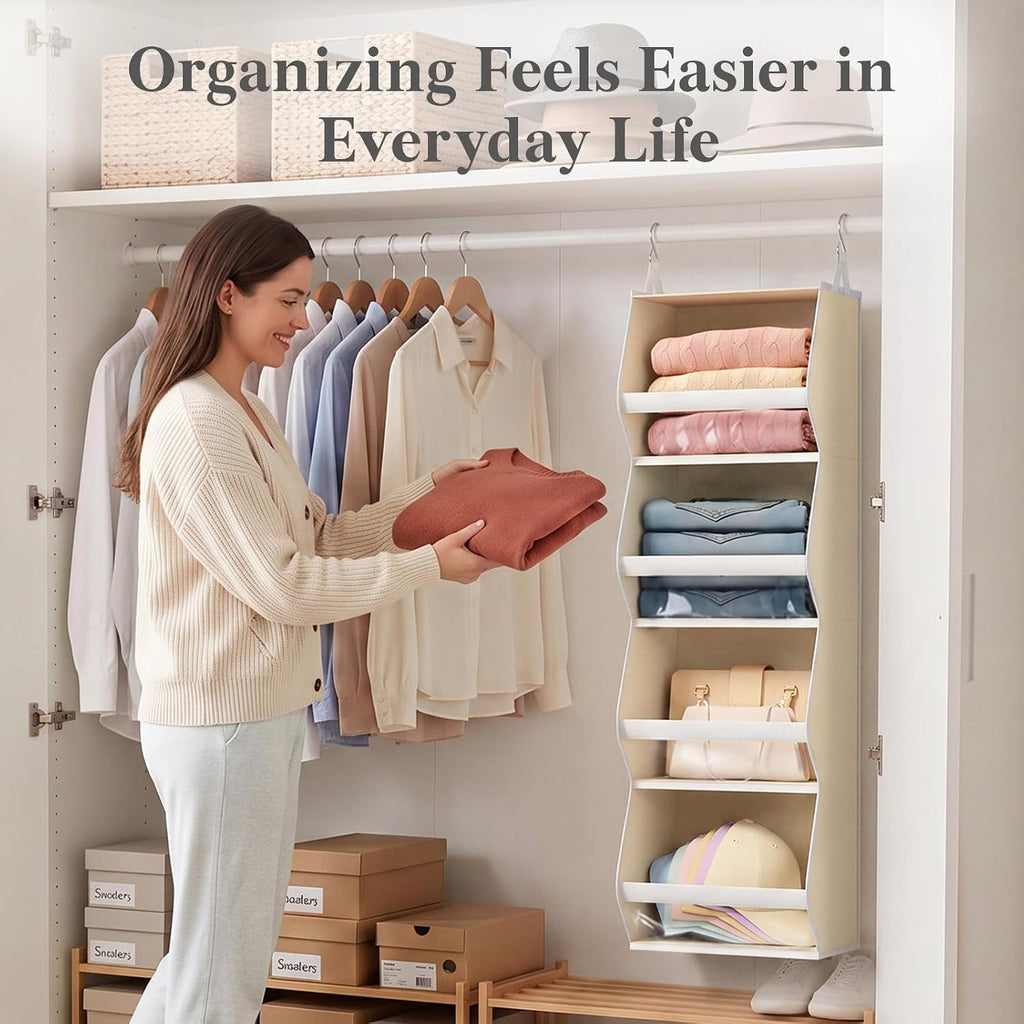 Lifewit Hanging Closet Organizer and Storage for Clothes, Beige, 2 Pack