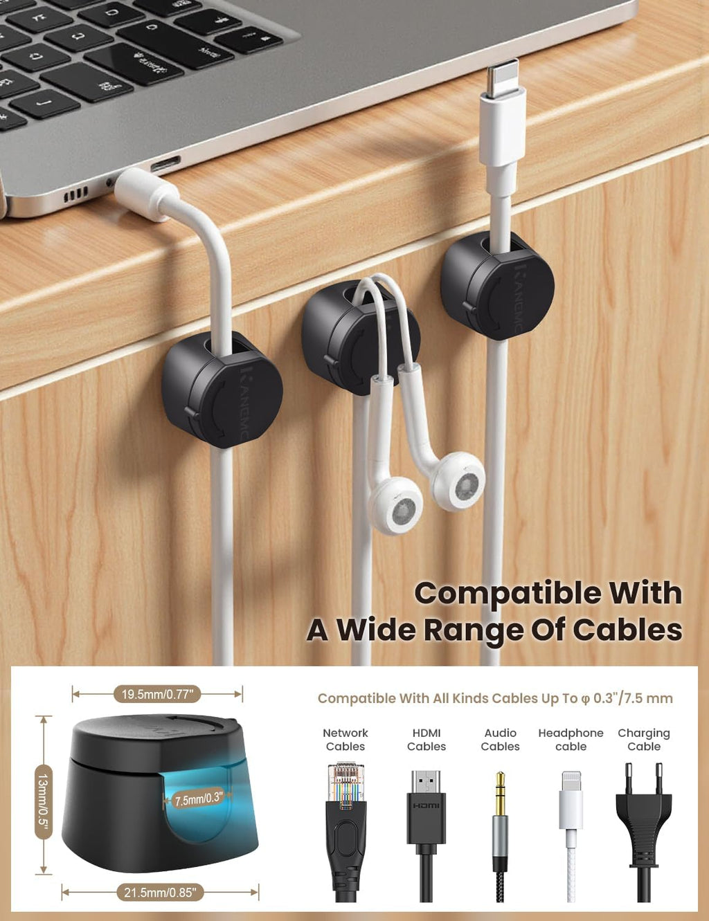 Kanemc 6 Pack Rotatable Cord Organizer,360°Spin Magnetic Cord Holder