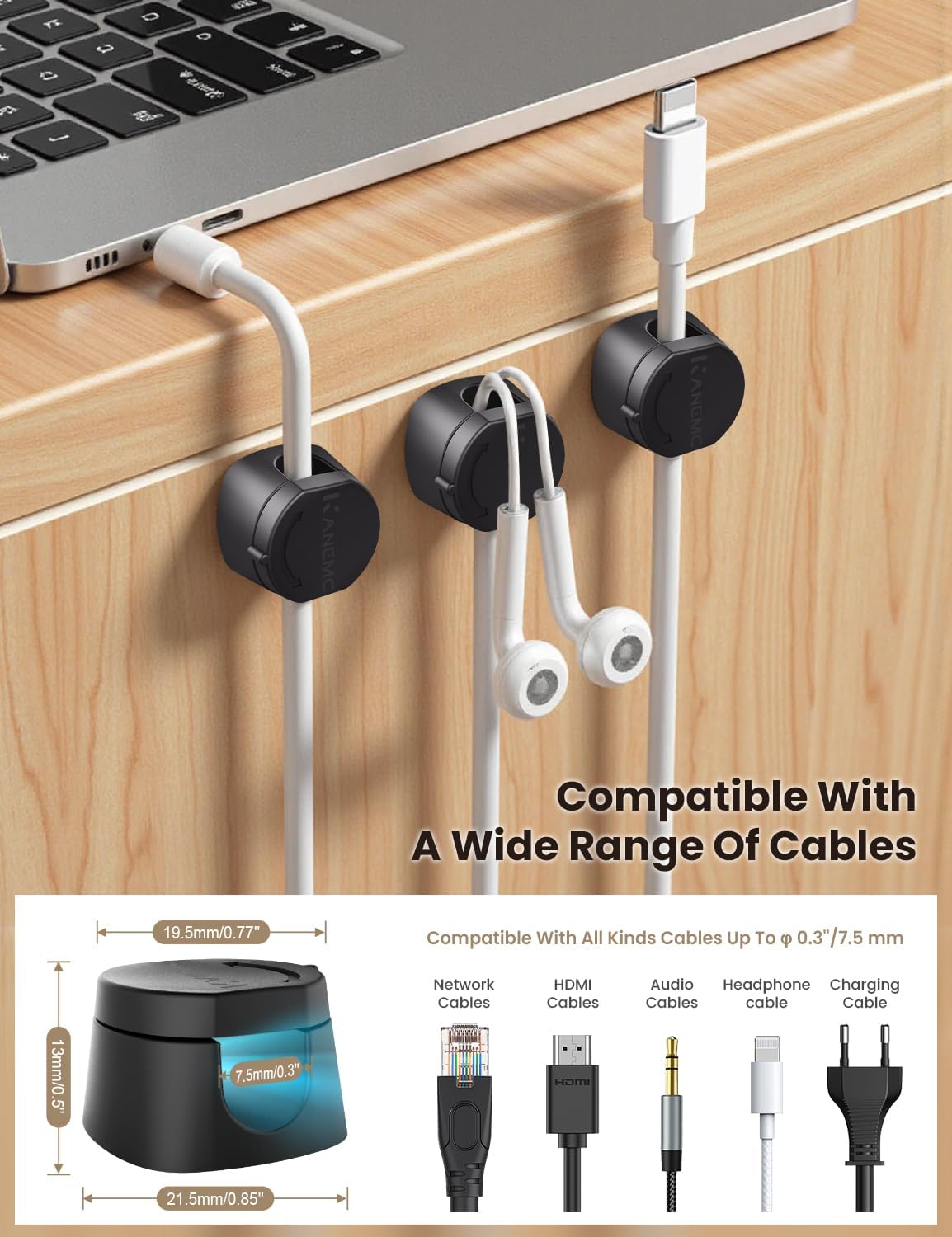 Kanemc 6 Pack Rotatable Cord Organizer,360°Spin Magnetic Cord Holder