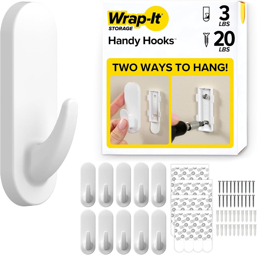 Wrap-It Storage Handy Hooks - The Fin Medium 10 Pack (White)