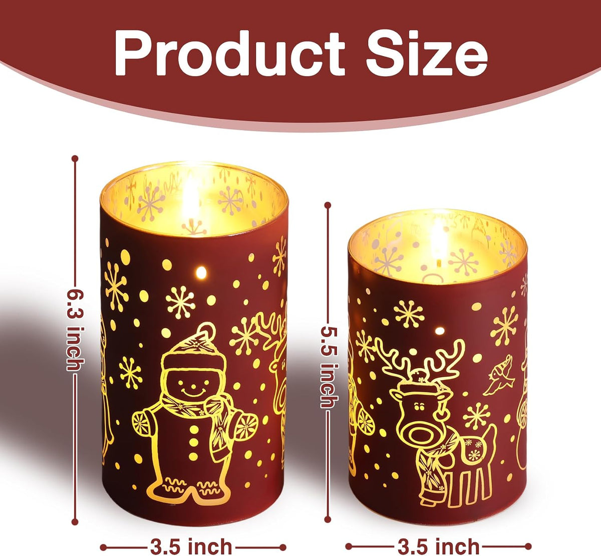 Eywamage Burgundy Glass Flameless Pillar Candles with Remote Set of 2