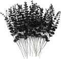 TIHOOD 14PCS 15” Black Eucalyptus Stems Artificial Eucalyptus Leaves Branches Fake Eucalyptuses Decor Faux Eucalyptus leaf Stem for Halloween Autumn Fall Floral Arrangement Wedding Bouquet Home Office