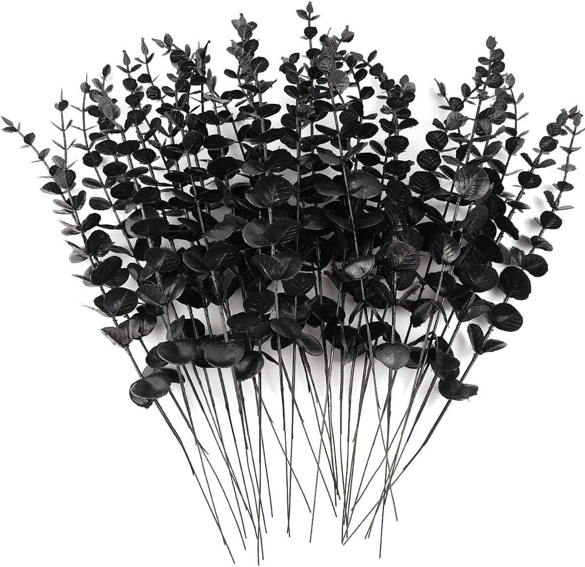 TIHOOD 14PCS 15” Black Eucalyptus Stems Artificial Eucalyptus Leaves Branches Fake Eucalyptuses Decor Faux Eucalyptus leaf Stem for Halloween Autumn Fall Floral Arrangement Wedding Bouquet Home Office