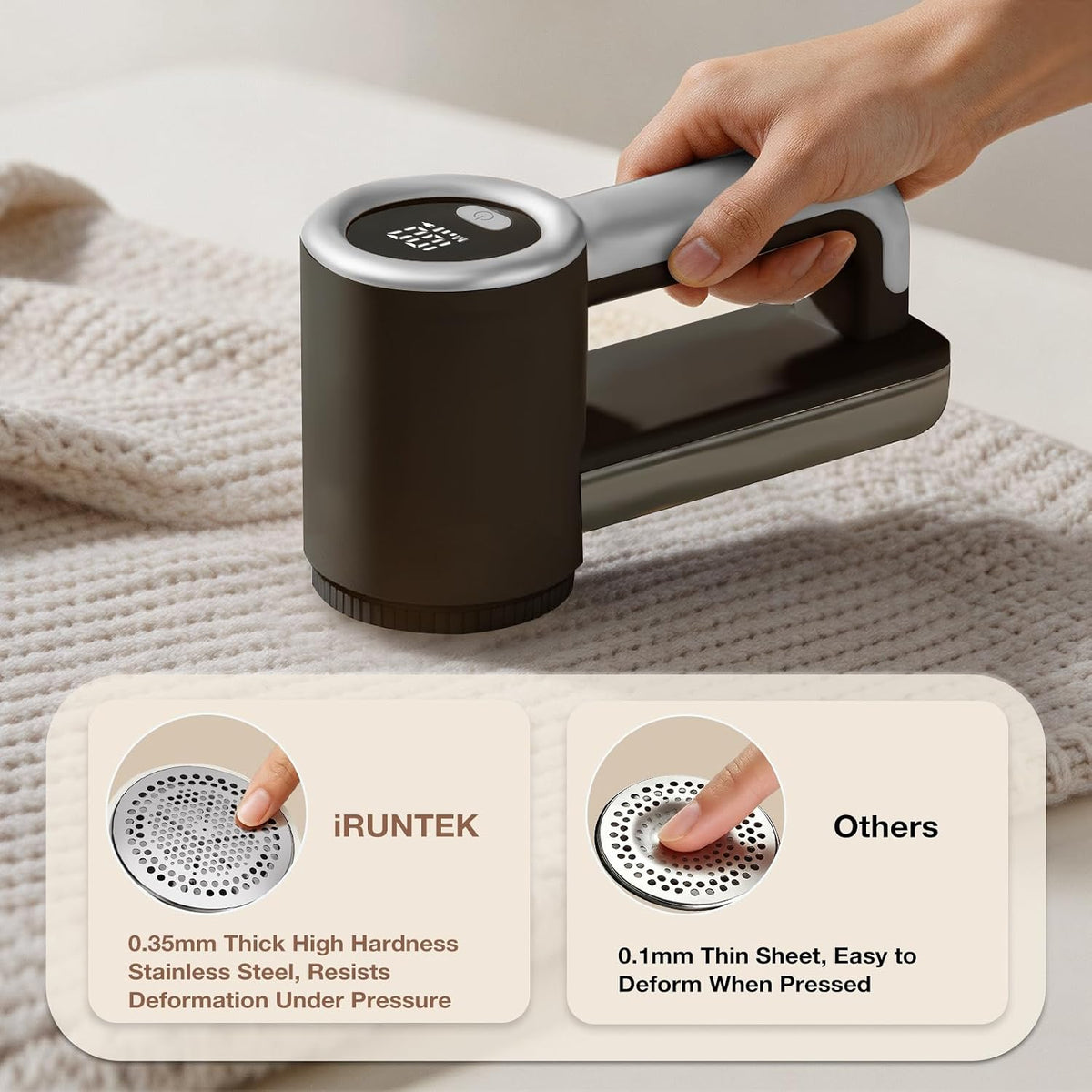 iRUNTEK Rechargeable Fabric Shaver,3-Speed Lint Remover for Clothes,Black