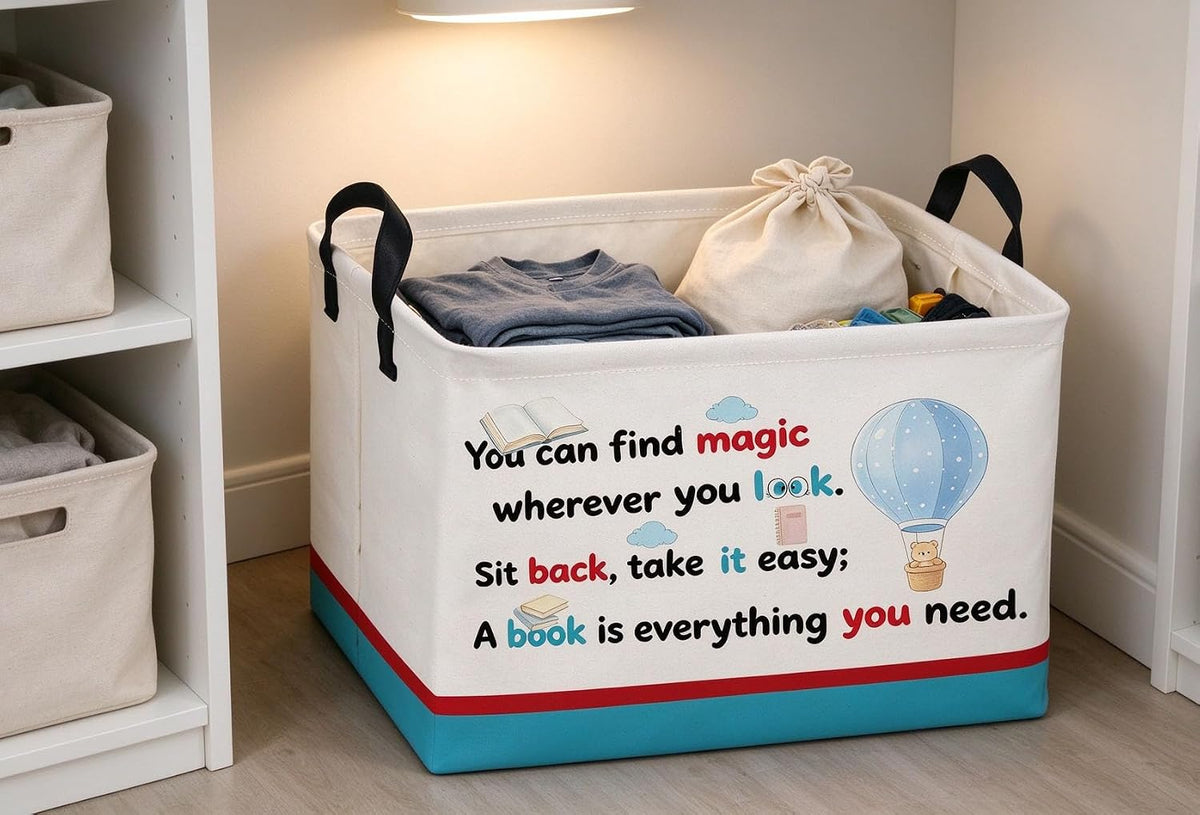 Rectangular Book Baskets Cute Storage Bins Room Decor for Home.(Bule book）