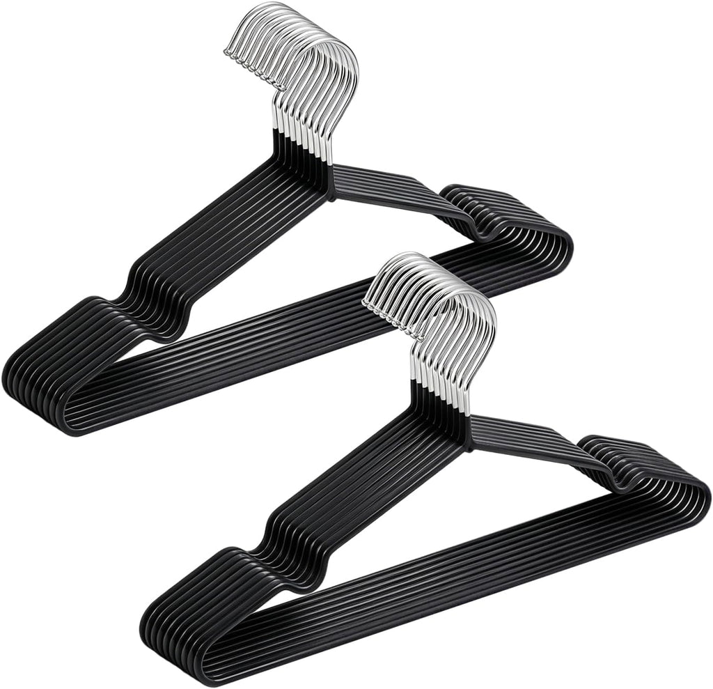 Amber Home 20Pack Black Rubber Coated Metal Coat Hangers, Non Slip & Sturdy