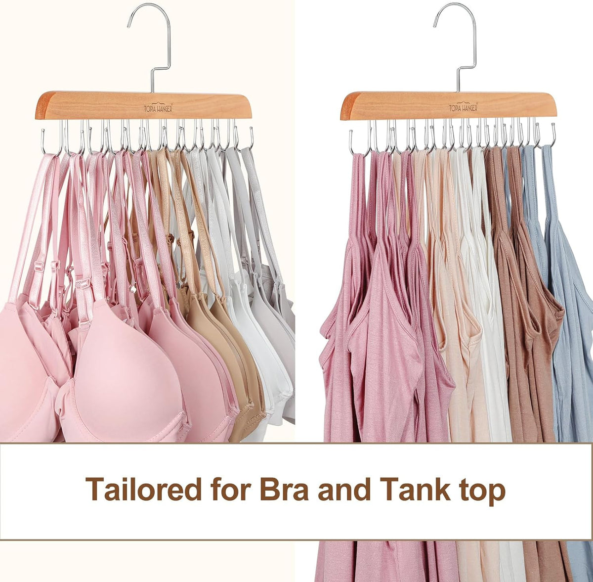 TOPIA HANGER Bra Hanger for Closet, Tank Top Hangers Space Saving Natural