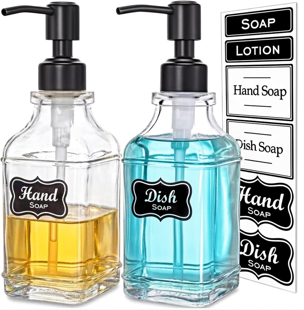 JASAI 2Pack Hand & Dish Glass Soap Dispenser with Black Rust Proof Pump