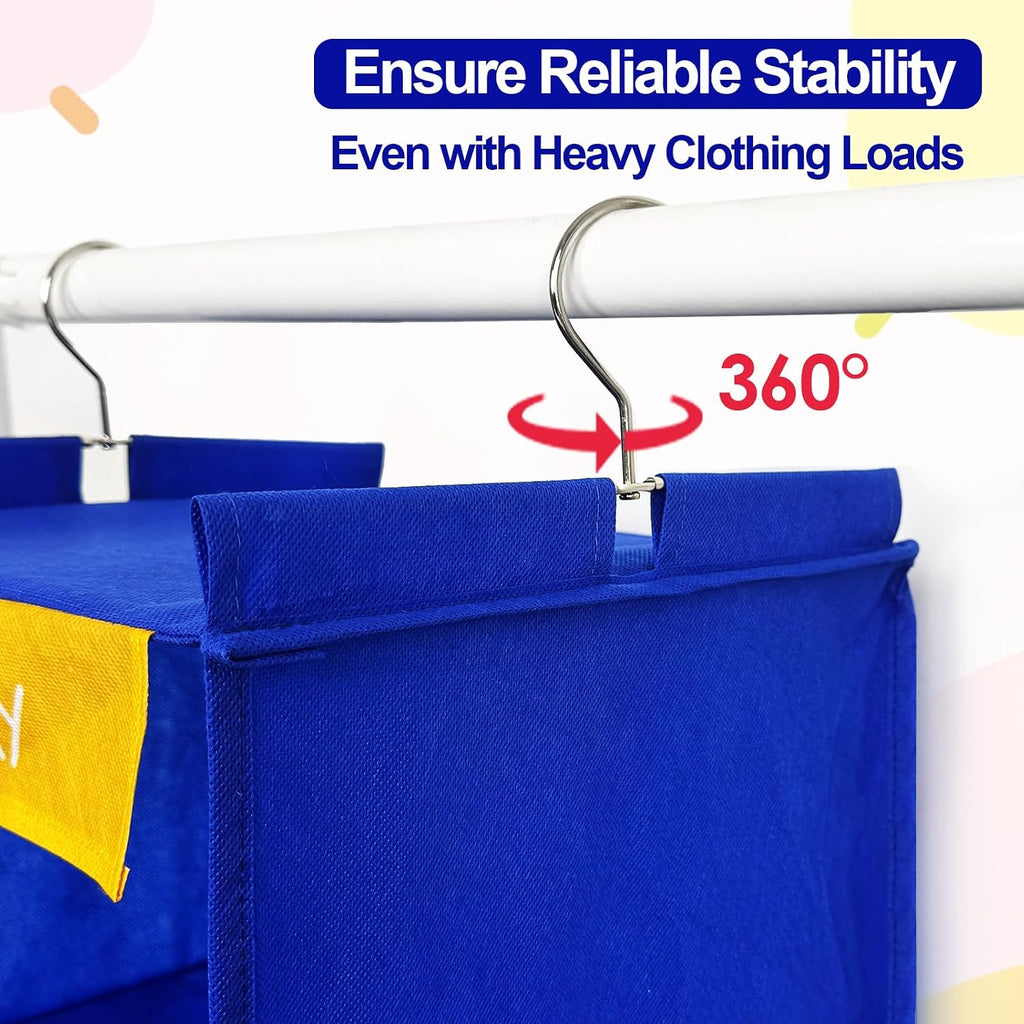 homyfort Weekly Clothes Organizer for Kids, 6-Shelf Hanging Closet Organizer with Colorful Labels, Space Saving Design with 2 Pockets, Daily Hanging Closet Shelves for Kids Room Storage, Blue