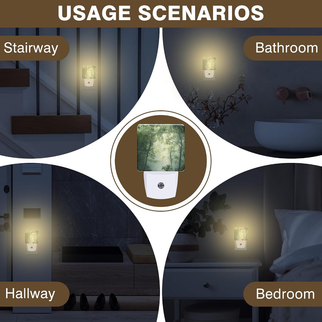 Misty Green Forest Night Light, Plug-in Nightlight with Dusk to Dawn Auto Sensor for Home Bedroom Hallway Kitchen 0.5W Sleep Friendly Led Lamp for Women Men