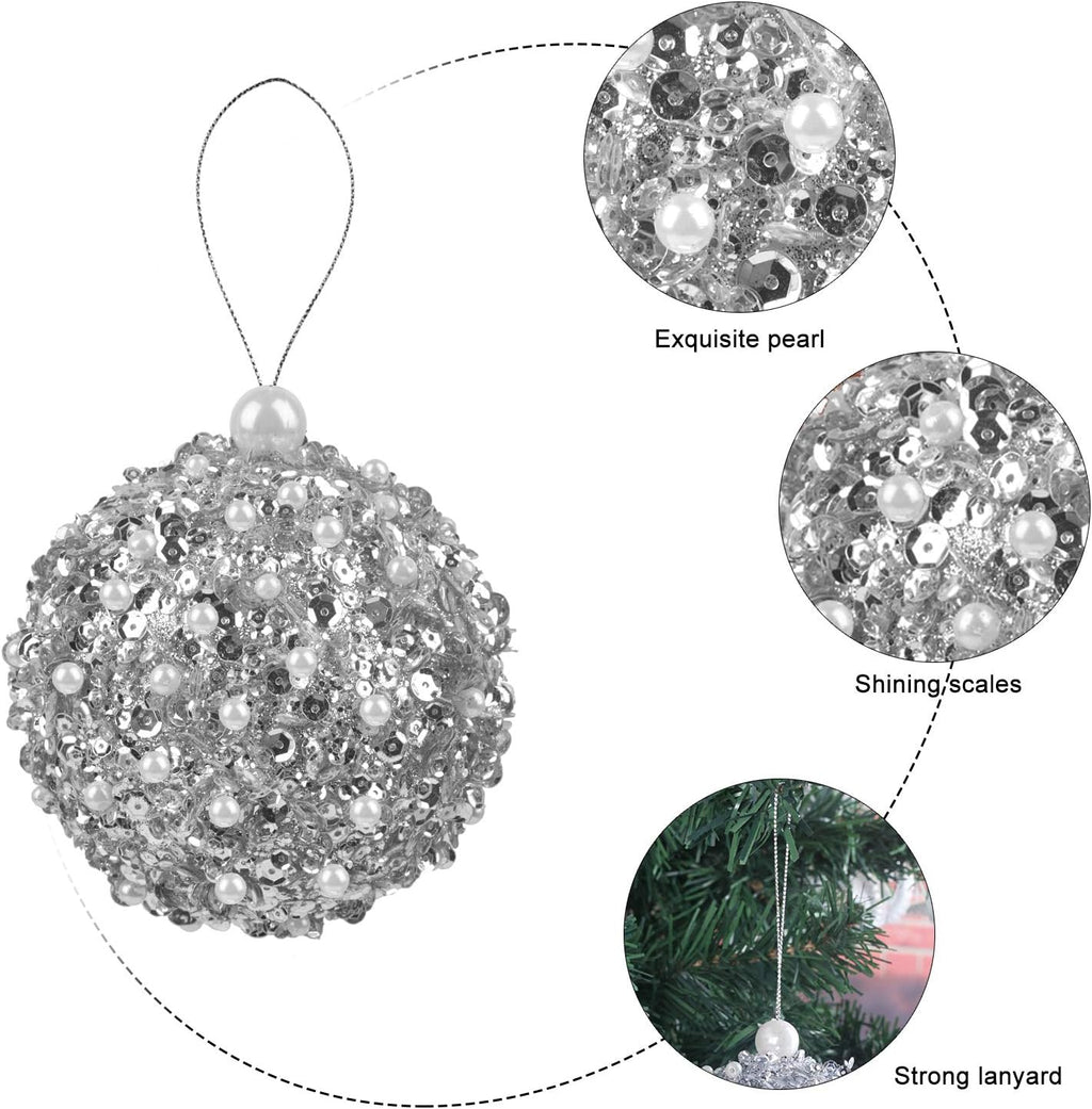 4.25" Silver Shatterproof Christmas Ball Ornaments, 4pc Set for Xmas Trees and Holiday Decor