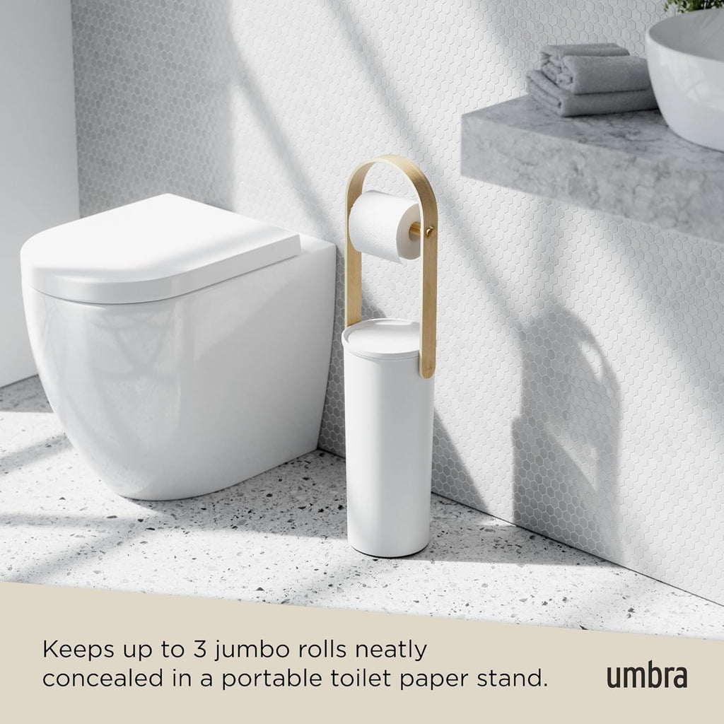 Umbra Bellwood Toilet Paper Holder, with Storage, 3 Rolls, White/Natural