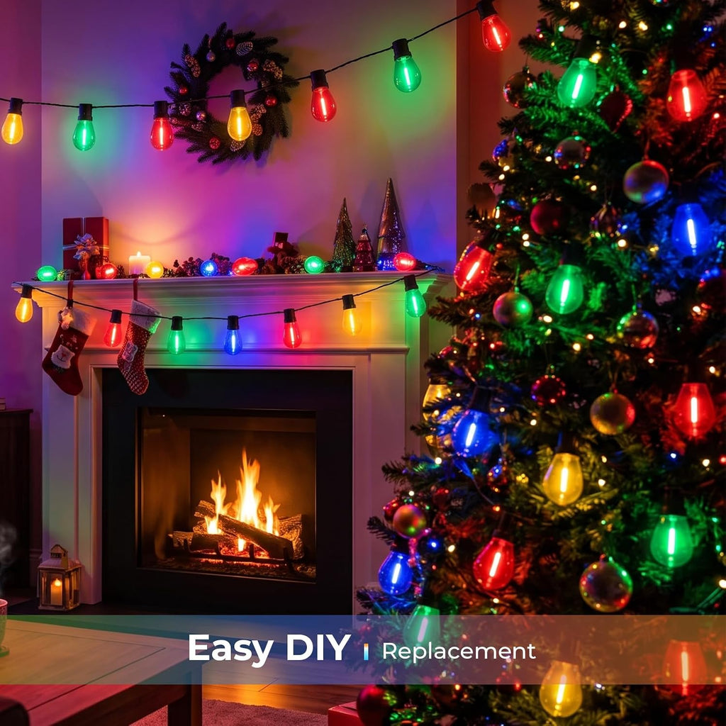 GvvooHome S14 Colored LED Outdoor String Bulbs for Christmas, 36-Pack