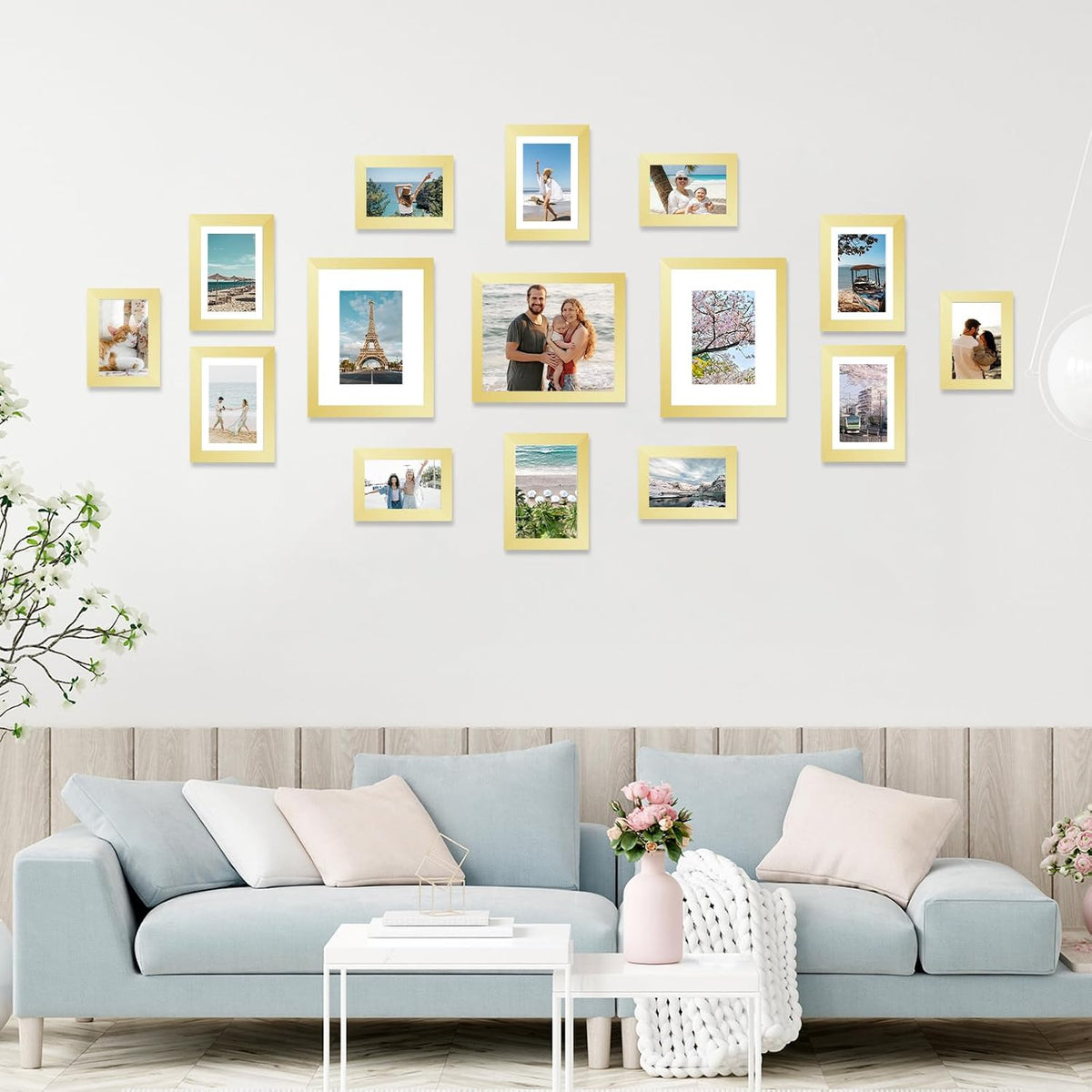 JCJMY 15 Pack Picture Frames Collage Wall Decor for Wall Hanging or Tabletop, Gallery Wall Frame Set for Family, Multi Sizes Photo Frames Collage Including 3Pcs 8x10, 6Pcs 5x7, 6Pcs 4x6, Gold