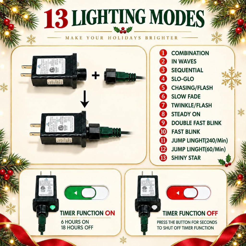 OZS Connectable 2-Pack 164Ft 400LED Christmas String Lights, Red & White