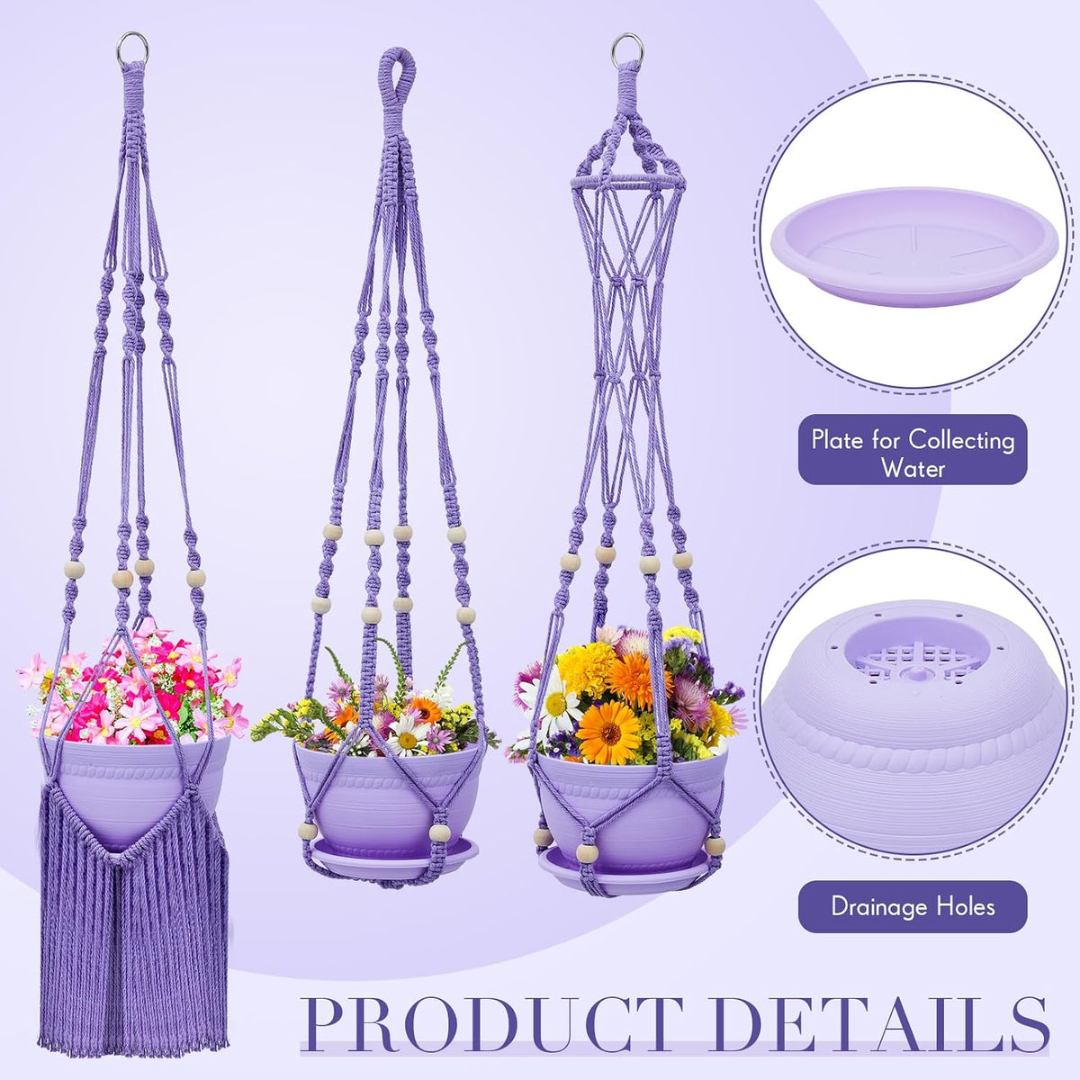 3 Pack Crochet Macrame Plant Hanger, Hanging Planters for Indoor Plants