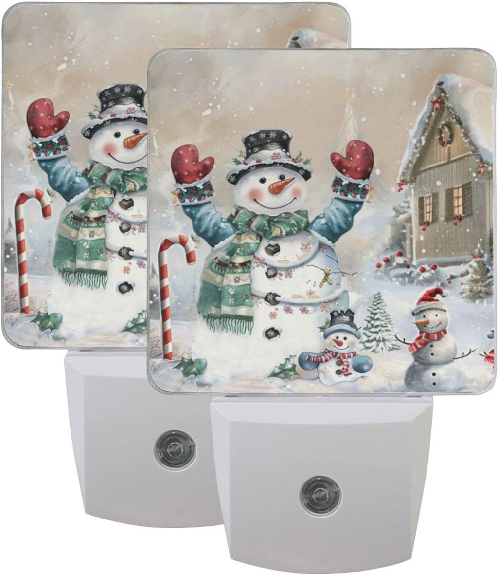 Vdsrup Winter Snowman Night Light Set of 2 Snowflake Plug-in LED Nightlights Auto Dusk-to-Dawn Sensor Lamp for Adults in Bedroom Bathroom Kitchen Hallway Stairs