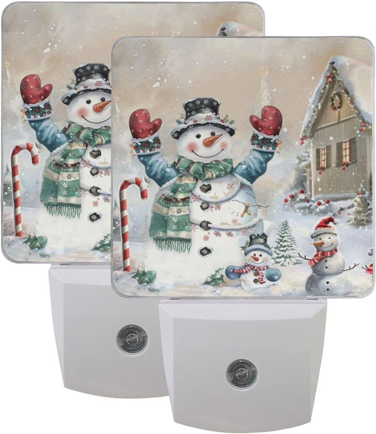 Vdsrup Winter Snowman Night Light Set of 2 Snowflake Plug-in LED Nightlights Auto Dusk-to-Dawn Sensor Lamp for Adults in Bedroom Bathroom Kitchen Hallway Stairs