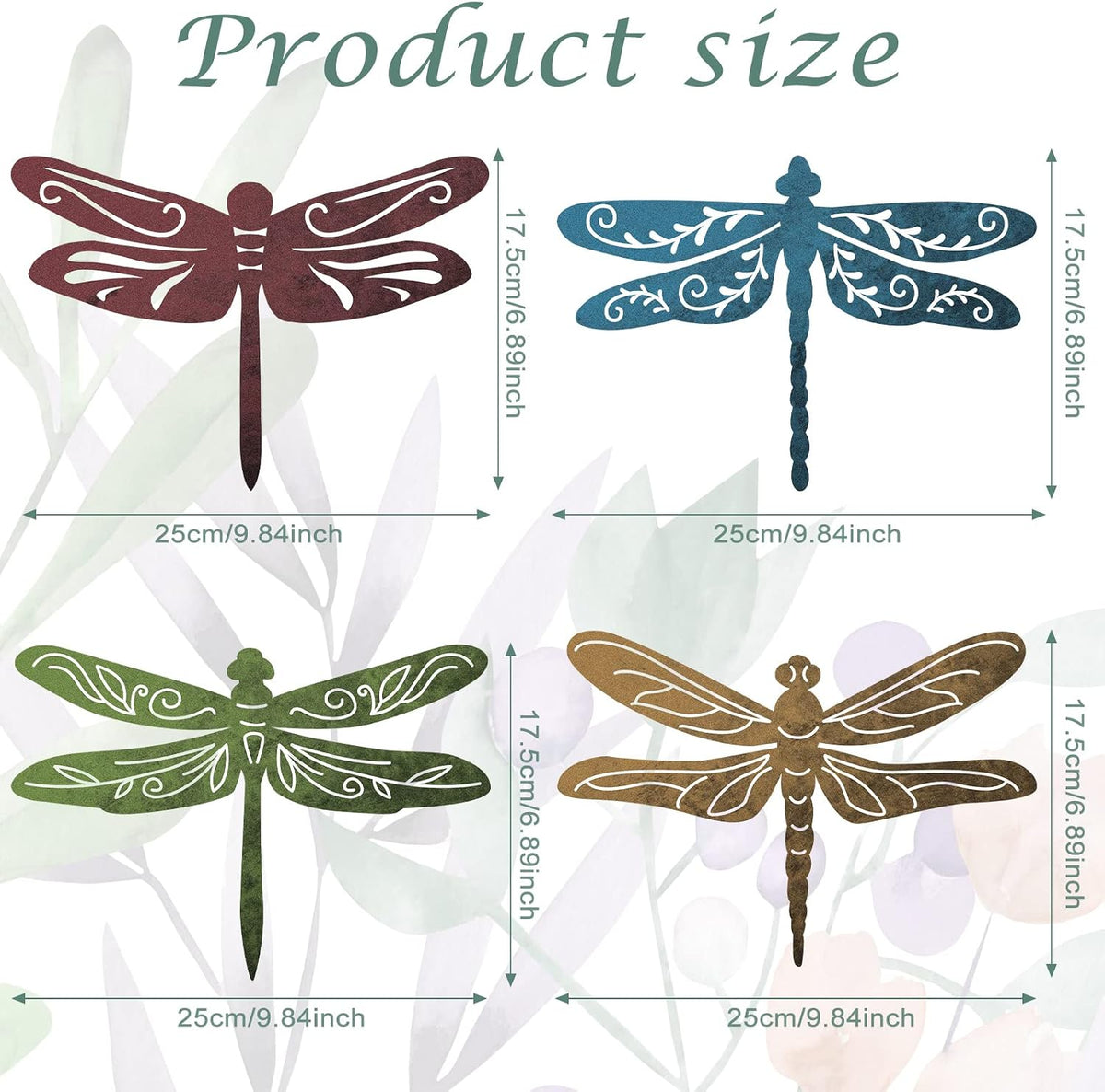 Teling 4 Pcs Metal Dragonfly Wall Art Decor for Modern Farmhouse Home