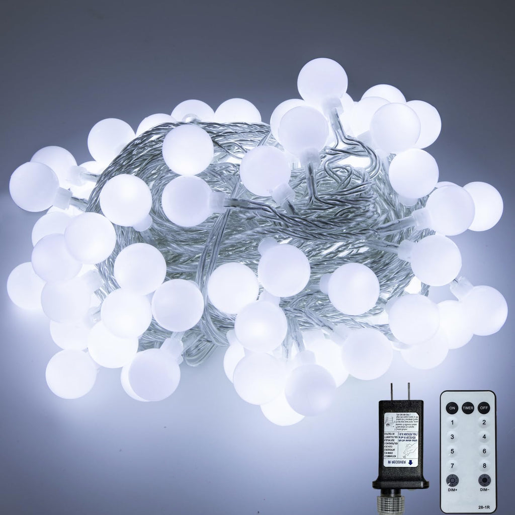 Ogrmar 49FT 100 LED Globe Ball String Lights 8 Modes with Remote White