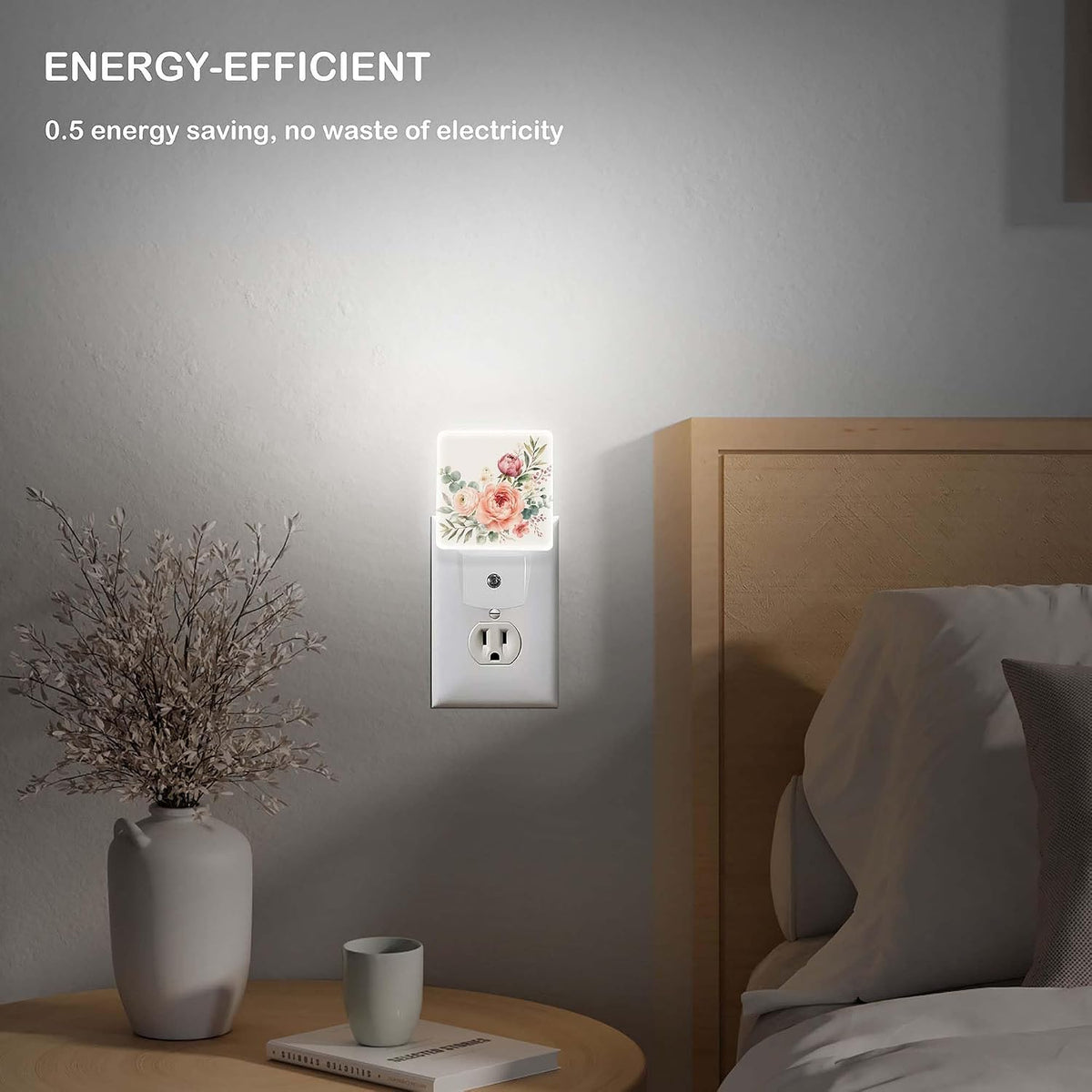 LED Night Light Lamp with Smart Sensor Dusk to Dawn Sensor,Romantic Roses Night Light Daylight White,0.5W Plug-into Wall for Adults,Bedroom,Bathroom,Hallway,Kitchen