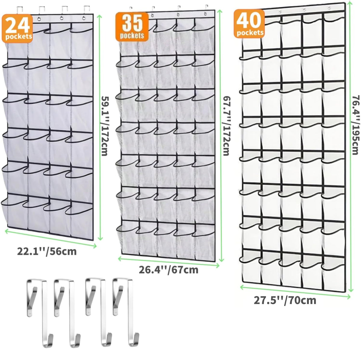 Meolsaek 24 Large Mesh Pockets Over the Door Shoe Organizer, White