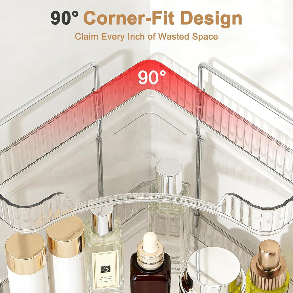 Goderewild Corner Bathroom Counter Organizer, 3-Tier Vanity Tray Shelf